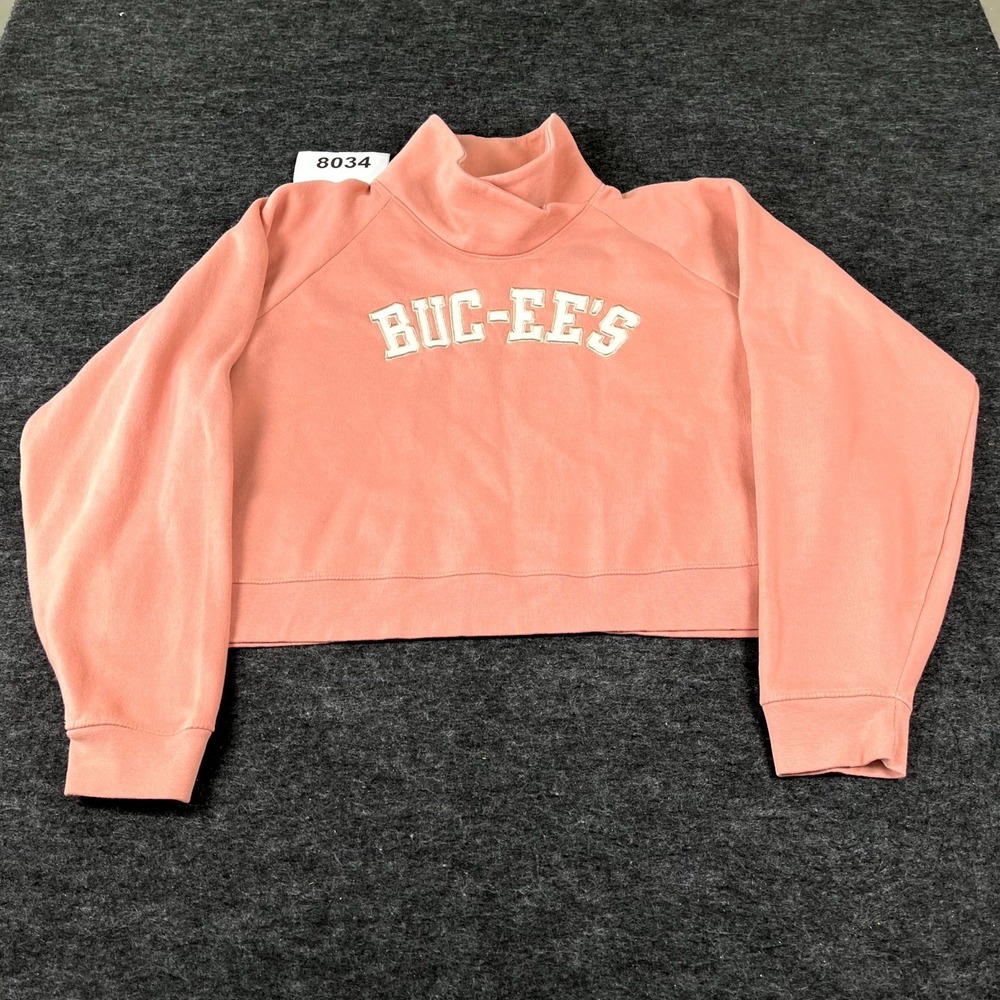 Buc-ee's Cropped Sweatshirt Womens 2XL Pink Cotton Spell Out Logo Mock Neck